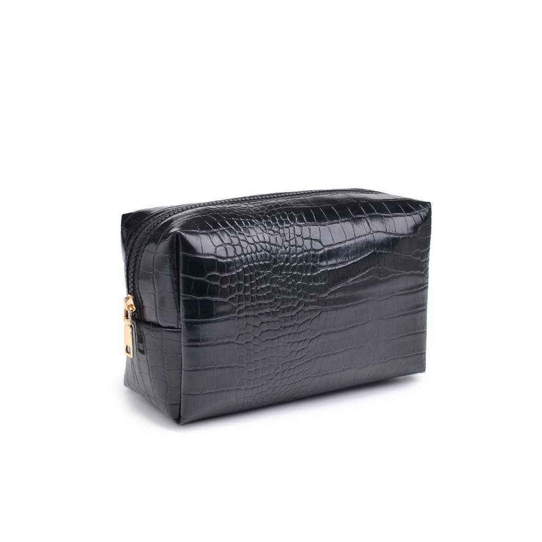 Croc Girl Makeup Bag | Vegan Leather Cosmetic Pouch with Gold Hardware