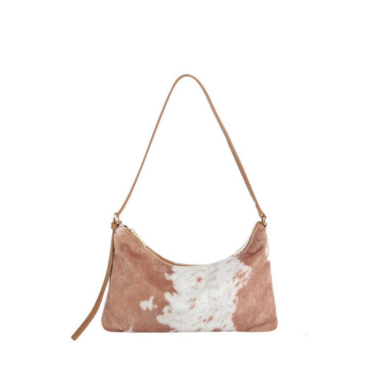 Cow Print Baguette Bag | Gold Horsebit Crossbody Shoulder Bag